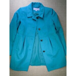 Laura Scott Women's Swing Coat Medium Buttons Turquoise Lined Jacket Polyester